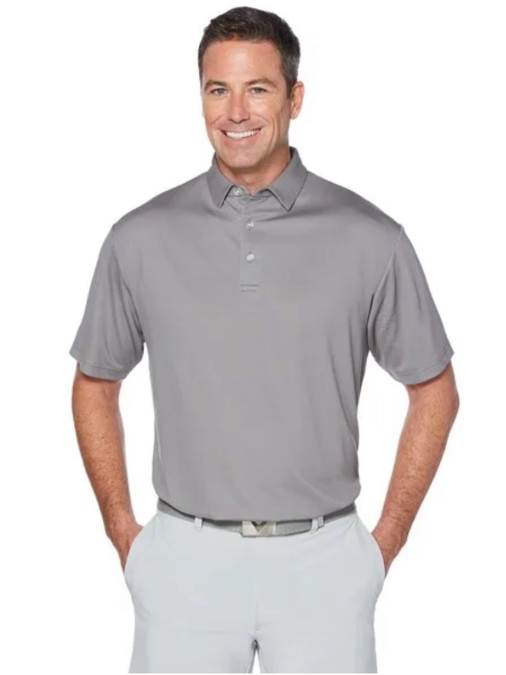 Callaway Opti Dry Golf Polo Shirt Men's XXL Striped Gray 3 Button Short Sleeve